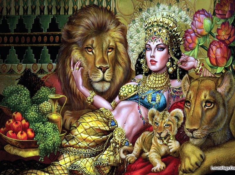 ★Lions Beloved Princess★, pretty, lotus, fruits, jewelly, bonito, desserts, woman, elegant, foods, accessories, fantasy, splendor, lion kid, oil paintings, love, beloved, flowers, embrace, lions, gorgeous, animals, female, lovely, lilies, diamonds, cute, girl, hugs, lady, princess, HD wallpaper