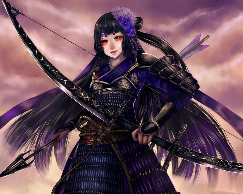Samurai, armor, haruci, purple, girl, anime, manga, archer, HD wallpaper |  Peakpx