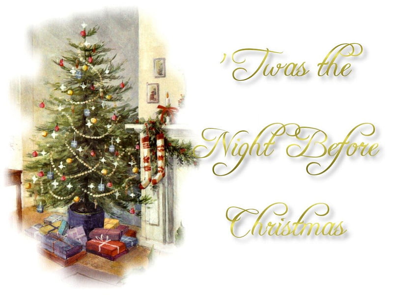 Night Before Christmas 2, art, christmas, holiday, december, illustration, artwork, tree, jesus, savior, presents, occasion, night before, gifts, HD wallpaper