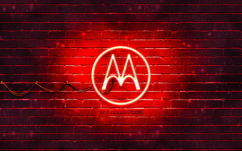 Motorola red logo red brickwall, Motorola logo, brands, Motorola neon logo, Motorola, HD wallpaper