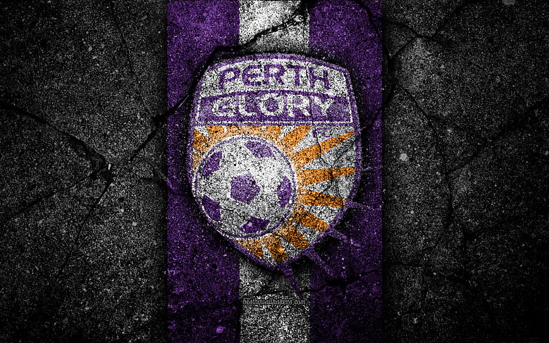 Perth Glory FC, grunge, soccer, A-League, football club, Australia, black stone, Perth Glory, logo, asphalt texture, FC Perth Glory, HD wallpaper