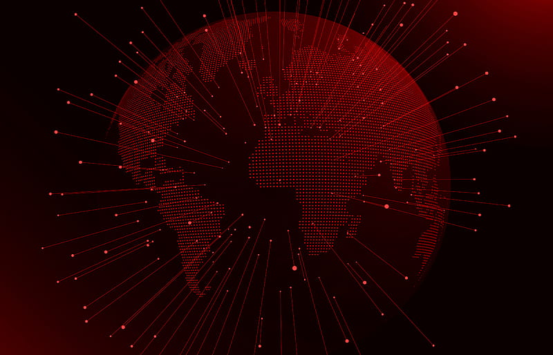 Red digital globe, Red digital background, global networks, dots globe silhouette, digital technology, Red technology background, HD wallpaper