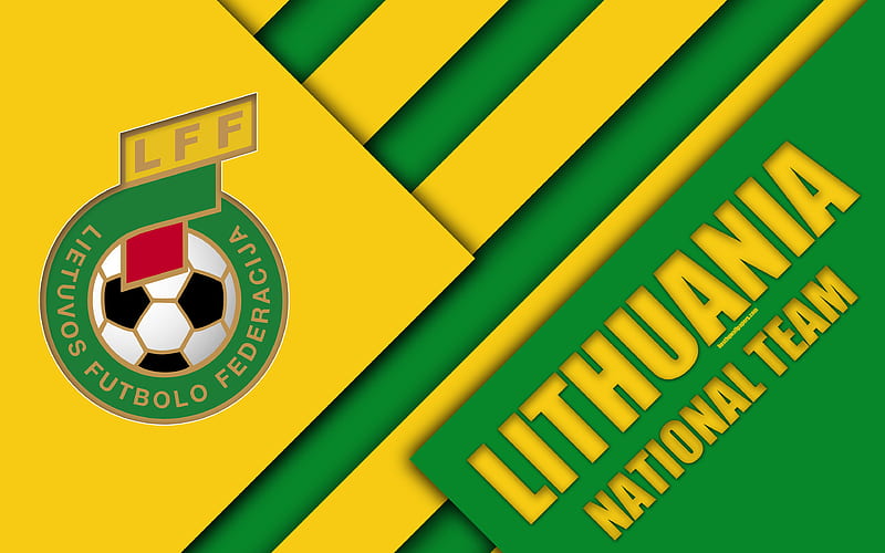 Lithuania national football team emblem, material design, green yellow abstraction, logo, Lithuanian Football Federation, football, Lithuania, coat of arms, HD wallpaper