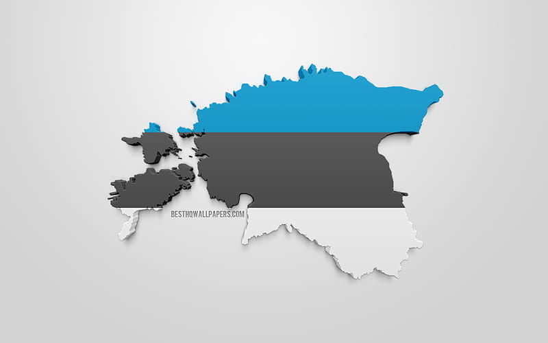 3d flag of Estonia, map silhouette of Estonia, 3d art, Estonian flag, Europe, Estonia, geography, Estonia 3d silhouette, HD wallpaper