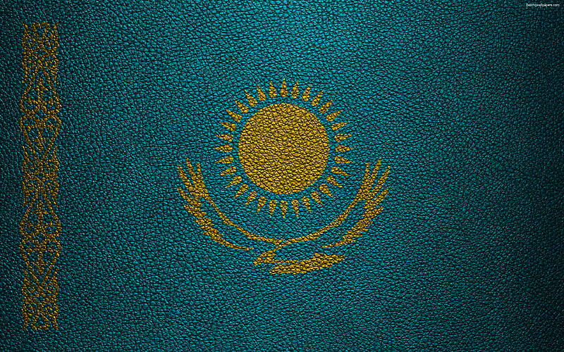 Flag of Kazakhstan leather texture, Kazakhstan flag, Asia, world flags, Kazakhstan, HD wallpaper