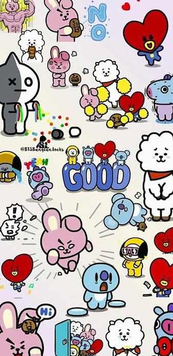 Download Bts Cartoon With Balloons Wallpaper | Wallpapers.com