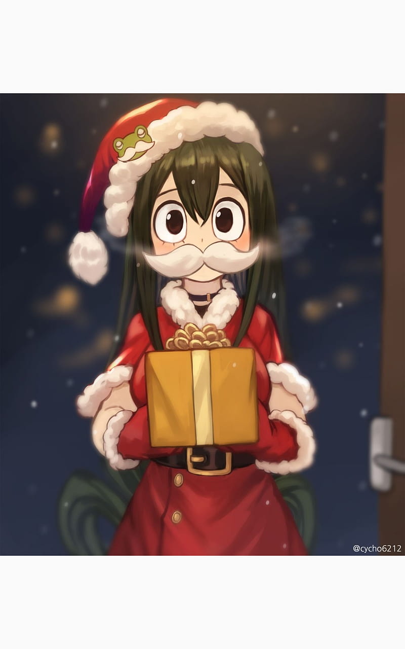 Christmas Tsuyu, bonito, christmas, cute, frog, present, red, santa, white, yellow, HD phone wallpaper