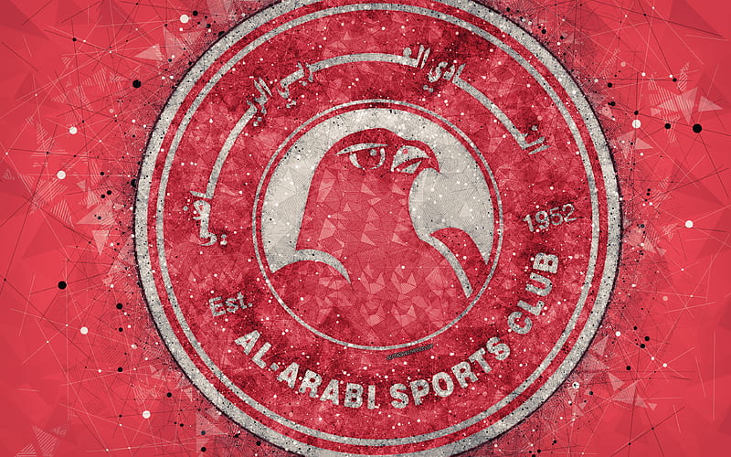 Al-Arabi SC geometric art, Qatar football club, logo, red background, creative emblem, art, Qatar Stars League, Doha, Qatar, Q-League, football, HD wallpaper