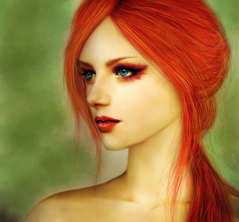 Beauty, loely, art, girl, redhead, bonito, face, potrait, HD wallpaper