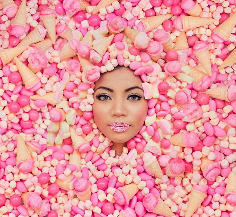Sugar girl, candy, woman, pink, girl, HD wallpaper