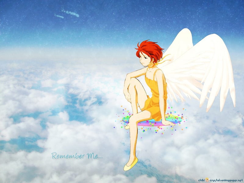 ~Remember Me~, colorful, wings, dress, angel, sky, clouds, chance pop session, Yuki Aoyama, short hair, anime, HD wallpaper