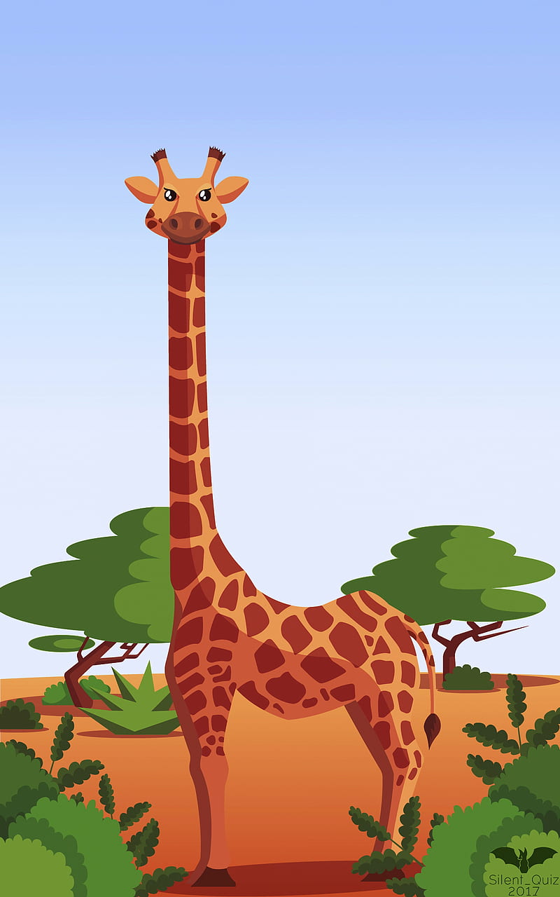 giraffe, art, vector, trees, bushes, HD phone wallpaper