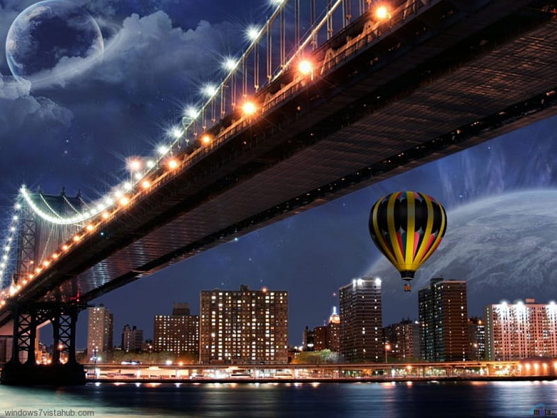 'Stunning Bridges', architecture, tourists, stunning, 5 star hotels, attractions in dreams, most ed, hotels, cityscapes, cities, luxury, rivers, USA, bridges, love four seasons, creative pre-made, balloon, New York, travels, spectacular, HD wallpaper