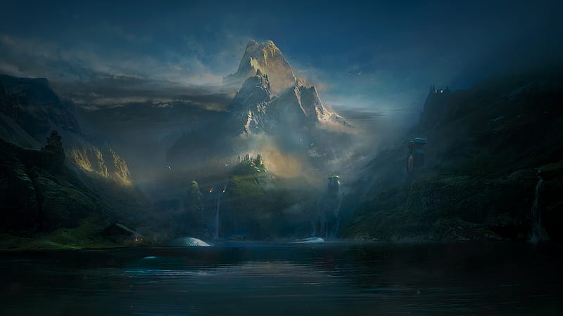 god of war, landscape, waterfall, mountain, lake, Games, HD wallpaper