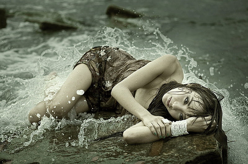 Aground, water, wet, model, woman, HD wallpaper