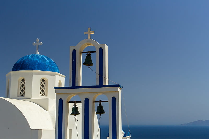 Bell Tower in Greece, Greece, church, tower, bells, HD wallpaper
