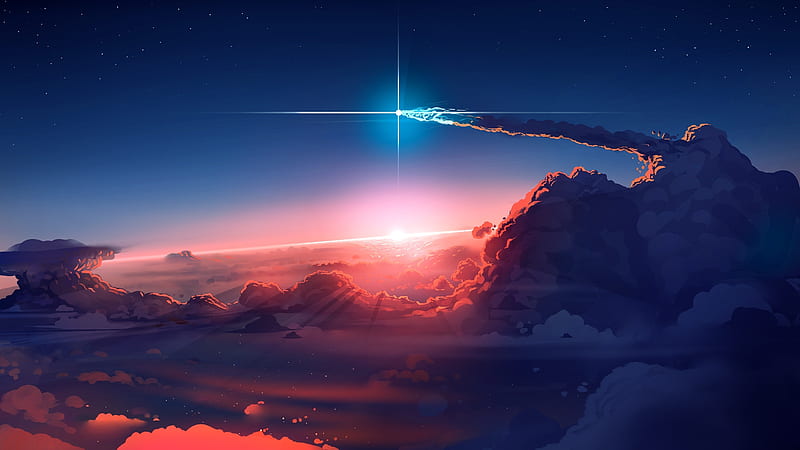 fantasy landscape, comet, beyond the clouds, Fantasy, HD wallpaper