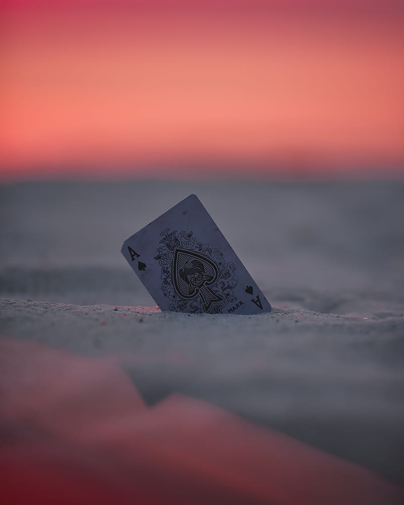 card, ace, sand, sunset, closeup, HD phone wallpaper