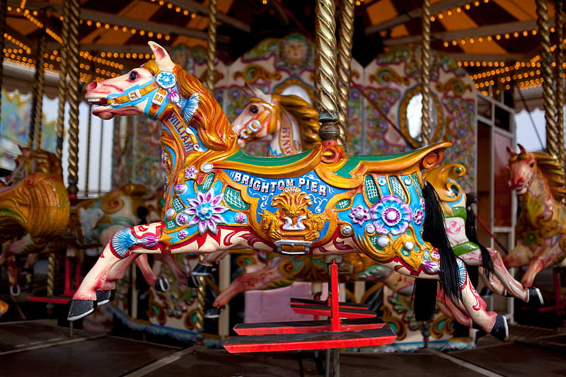Carousel at Brighton Pier F graphy, carousel, Brighton, wide screen, bonito, Brighton Pier, England, HD wallpaper