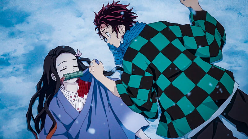 Demon Slayer Nezuko Kamado Tanjirou Kamado With Background Of Blue Sky And Clouds Anime, HD wallpaper