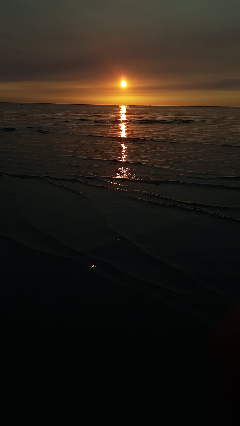 sunset, horizon, sun, coast, HD phone wallpaper