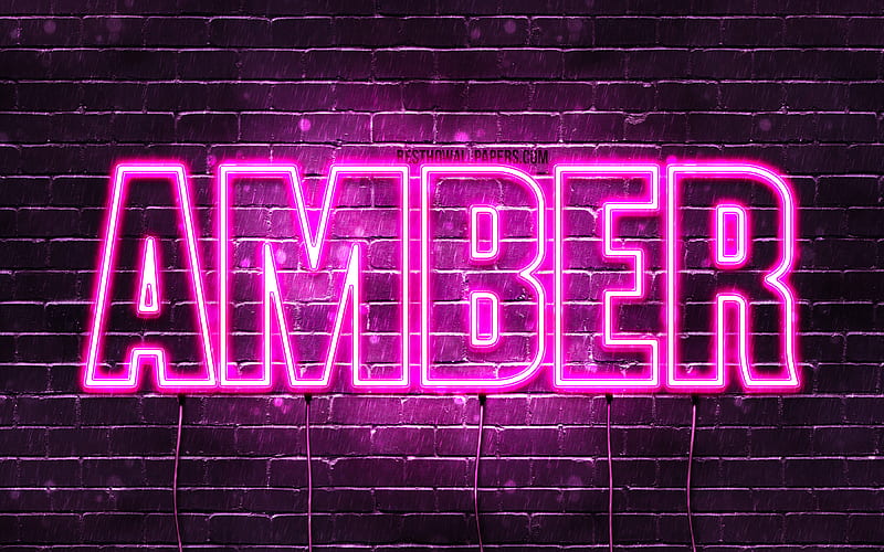 Amber with names, female names, Amber name, purple neon lights, horizontal text, with Amber name, HD wallpaper
