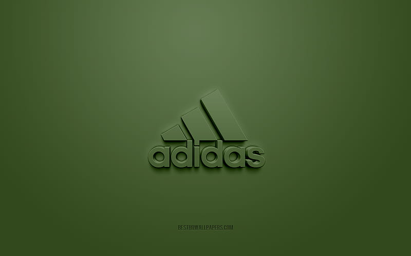 Adidas logo, green background, Adidas 3d logo, 3d art, Adidas, brands logo, blue 3d Adidas logo, HD wallpaper