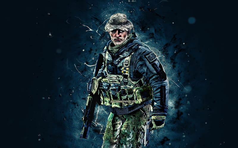 Captain Price blue neon lights, Call of Duty, soldiers, Call Of Duty characters, Call of Duty Modern Warfare, Captain Price Call Of Duty, HD wallpaper