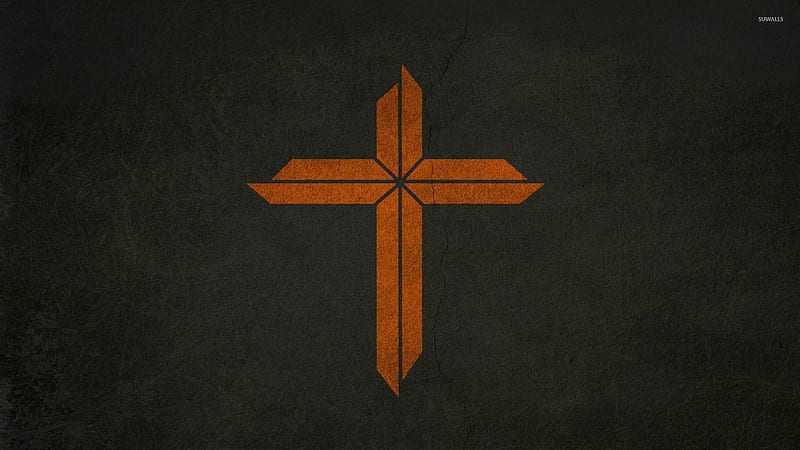Orange Cross In Black Background Cross, HD wallpaper