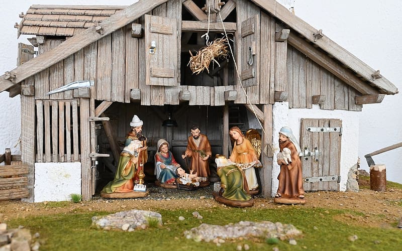 Nativity, wooden, figurines, Christmas, HD wallpaper