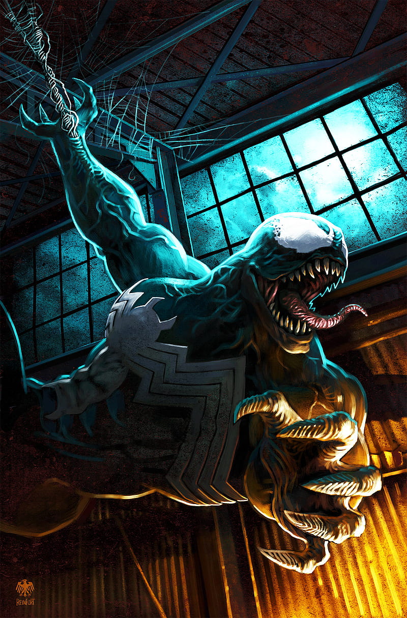 Venom, creature, artwork, cyan, HD phone wallpaper