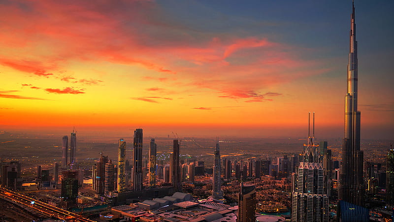 Building City Dubai Skyscraper Sunset United Arab Emirates Travel, HD wallpaper