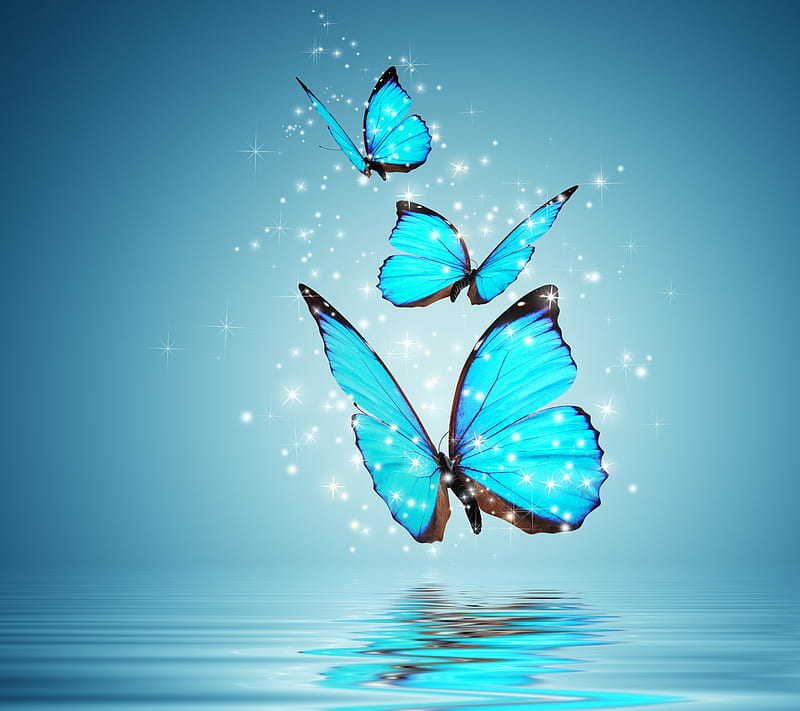 Blue Butterfly, abstract, blue, butterfly, lovely, water reflection, HD wallpaper