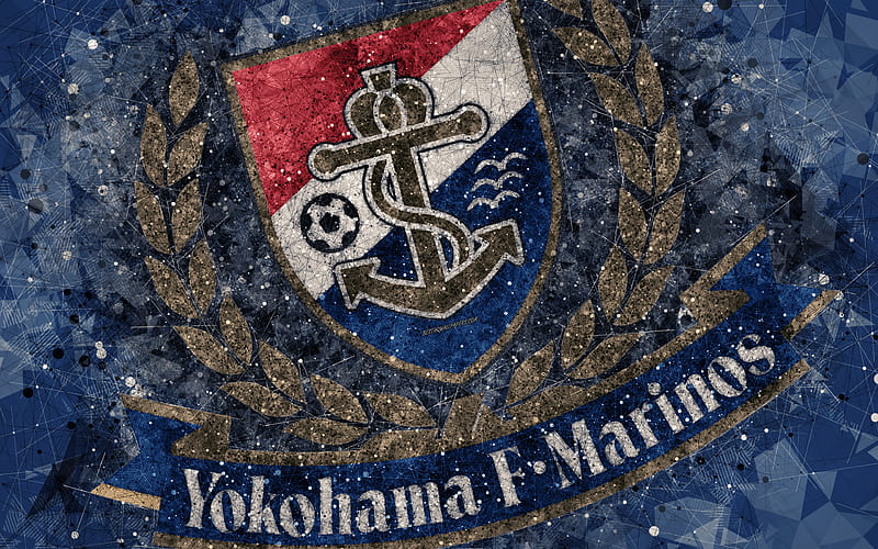 Yokohama F Marinos Japanese football club, creative geometric art, logo, mosaic, blue abstract background, J-League, Yokohama, Kanagawa, japan, J1 League, football, HD wallpaper