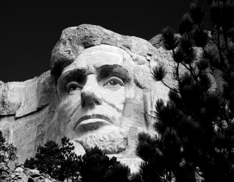 the-head-of-abraham-lincoln-on-mount-rushmore-national-memorial-in-black-and-white, architecture, world, usa, head, mount, president, lincoln, HD wallpaper