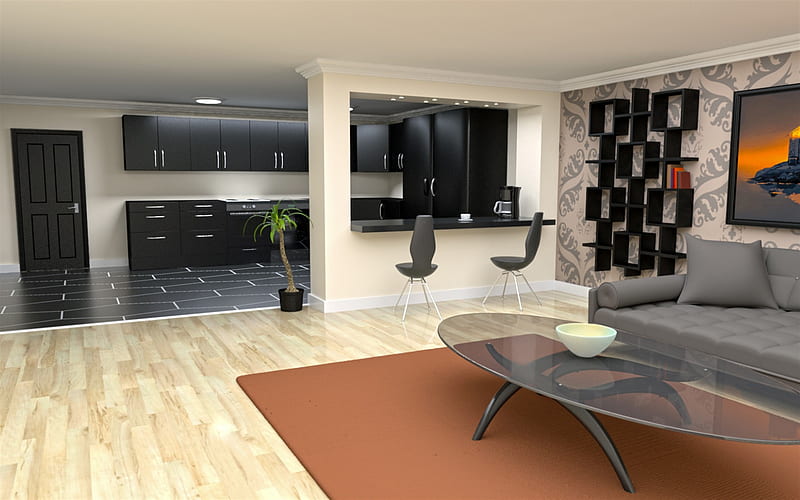 stylish design of the living room, hallway, modern interior design, HD wallpaper