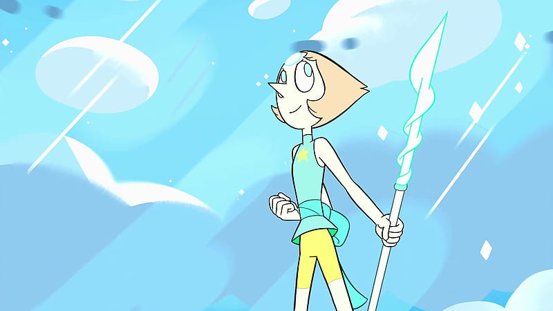 Steven Universe Pearl With A Spear Like Weapon On Left Hand With Green Dress With Background Of Blue Sky And Clouds Movies, HD wallpaper