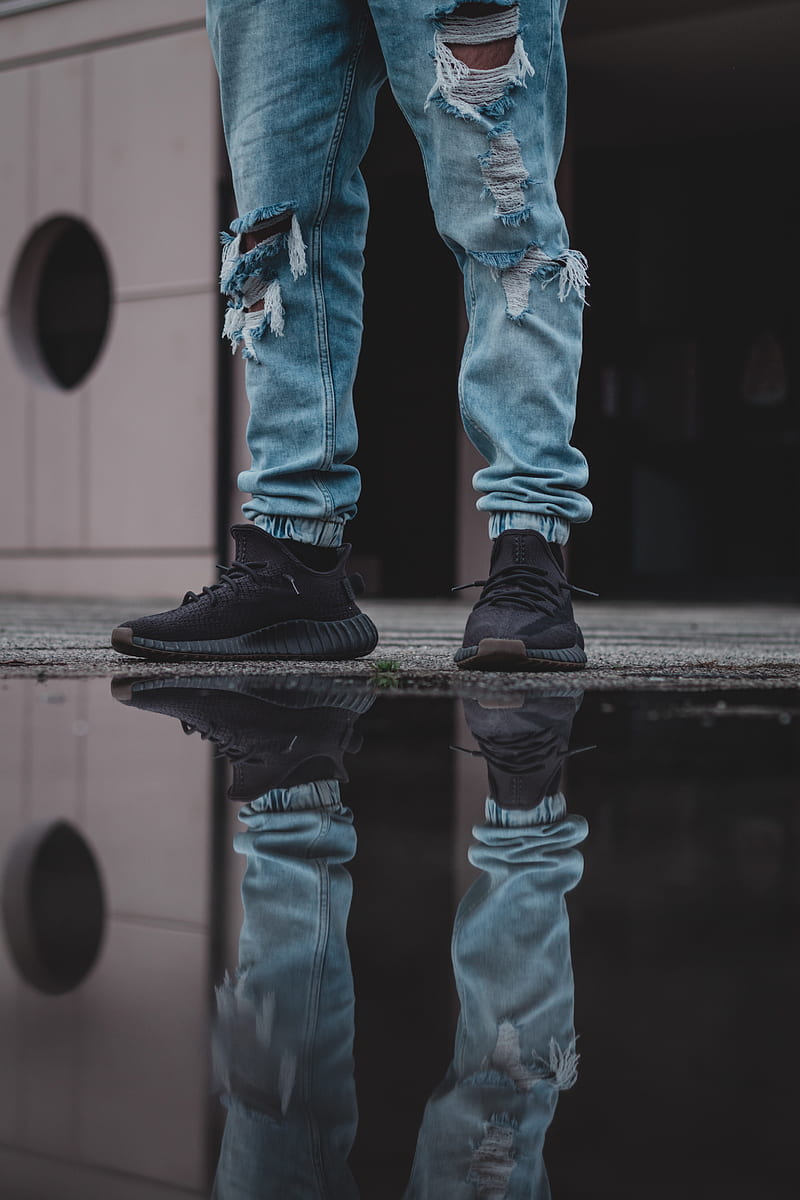 man, legs, puddle, reflection, style, HD phone wallpaper