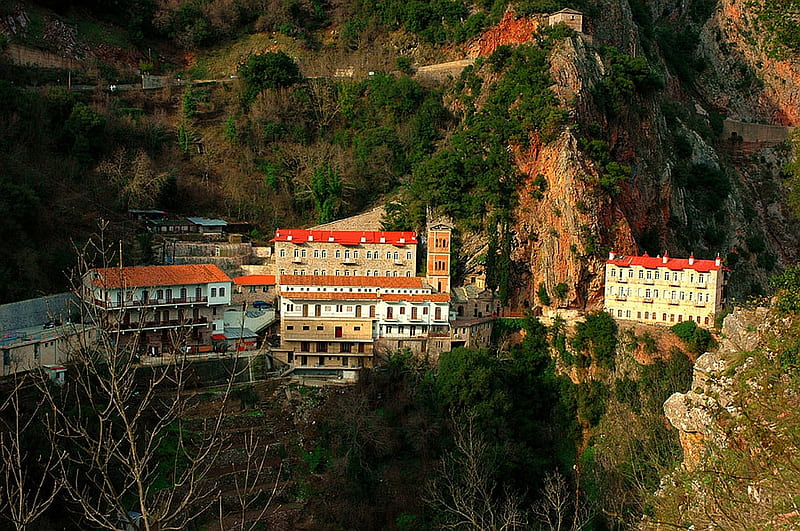 Casas en la montaña, fresco, en la montaña, casas, Fondo de pantalla HD