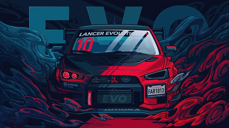 Mitsubishi Lancer Evo X, mitsubishi, cars, artwork, behance, illustration, HD wallpaper