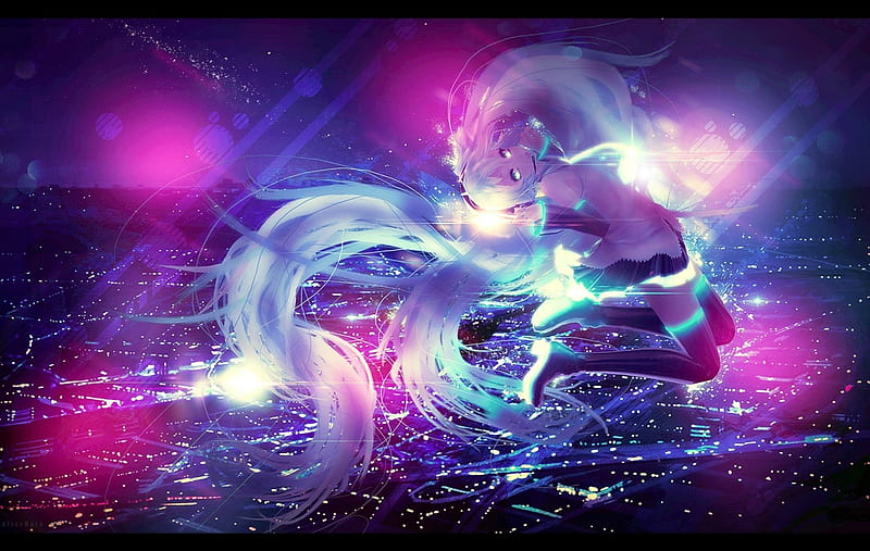 Hatsune Miku, vocaloid, manga, girl, purple, anime, pink, alicehato, blue, HD wallpaper