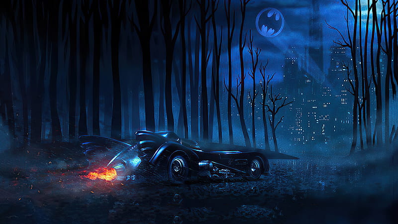 Tim Burton Batmobile, batman, batmobile, superheroes, artwork, artist, HD wallpaper