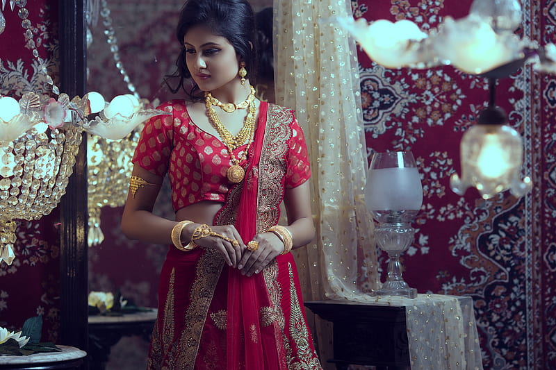 Women, Indian, Brunette, Girl, Hair, Jewelry, Makeup, Model, Sari, Traditional Costume, HD wallpaper