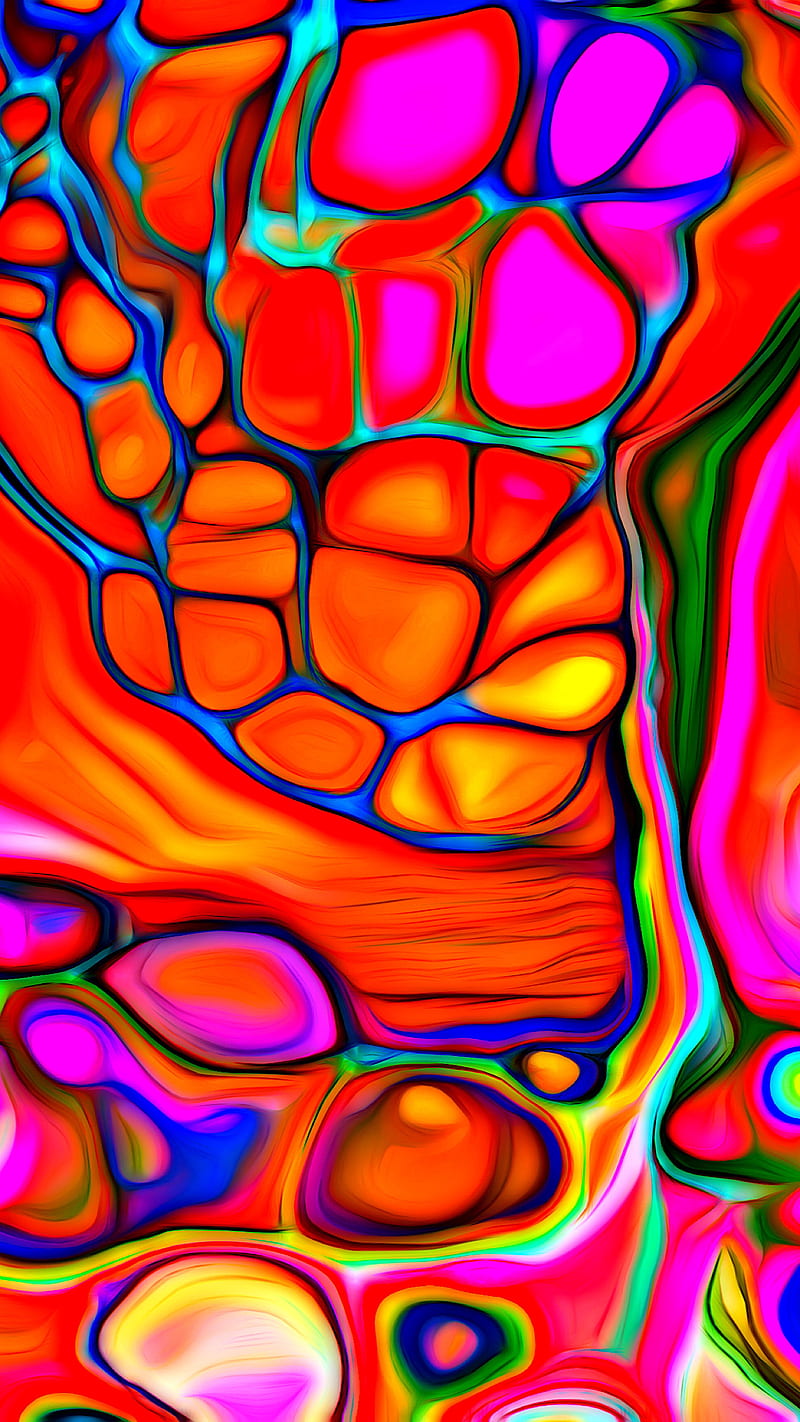 “Citrus Brights”, abstract, abstract art, bright, glow, neon, paint blobs, paint cells, patterns, pink and orange, trending, HD phone wallpaper