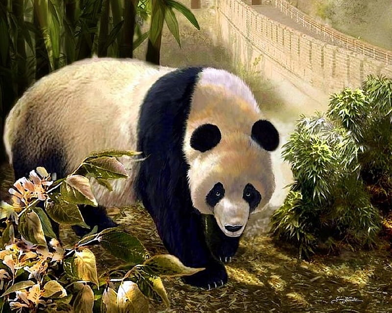 Great Wall of China, panda, paintings, summer, bear, love four seasons,  nature, HD wallpaper | Peakpx