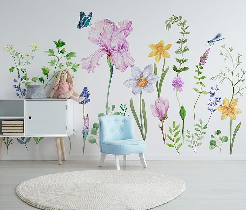 Cartoon Colorful Flower Garden Mural - • Wallmur®, Cartoon Room, HD ...