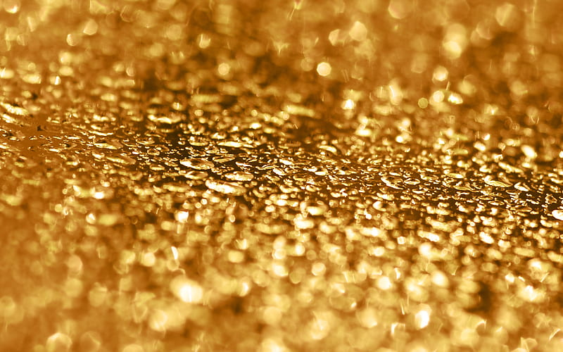 drops on gold, golden texture with drops, golden glitter texture, gold metal background, HD wallpaper
