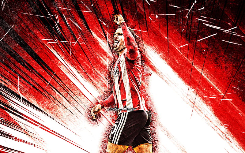 Billy Sharp, grunge art, Sheffield United FC, Premier League, English footballers, William Louis Sharp, red abstract rays, soccer, football, Billy Sharp Sheffield United, Billy Sharp, HD wallpaper