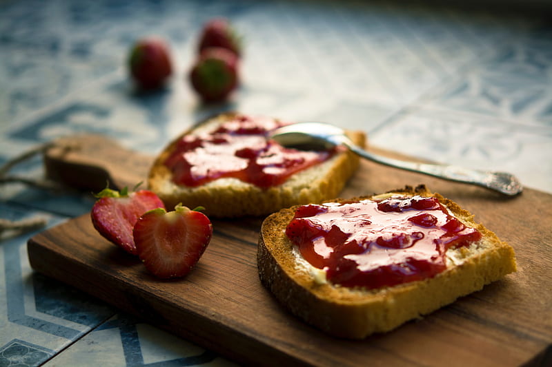Toast with strawberry jam ❤, Jam, Bread, Toast, Strawberry, Delicious, Breakfast, Food, HD wallpaper