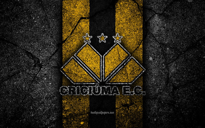 Criciuma FC logo, football, Serie B, yellow and black lines, soccer, Brazil, asphalt texture, Criciuma logo, Criciuma EC, Brazilian football club, HD wallpaper